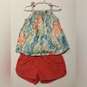 3T outfit - coral eyelet shorts & floral tank